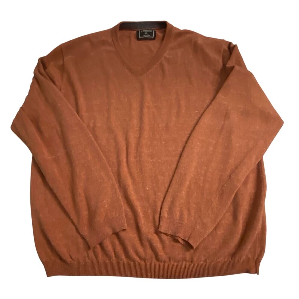 J. Peterman XL Rust Orange V-Neck Lightweight Knit Pullover Sweater Minimalist